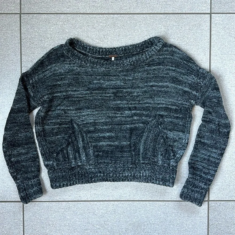 Free People In My Pocket Cropped Boxy Sweater w/ Pockets in Charcoal Grey XS - Picture 3 of 15